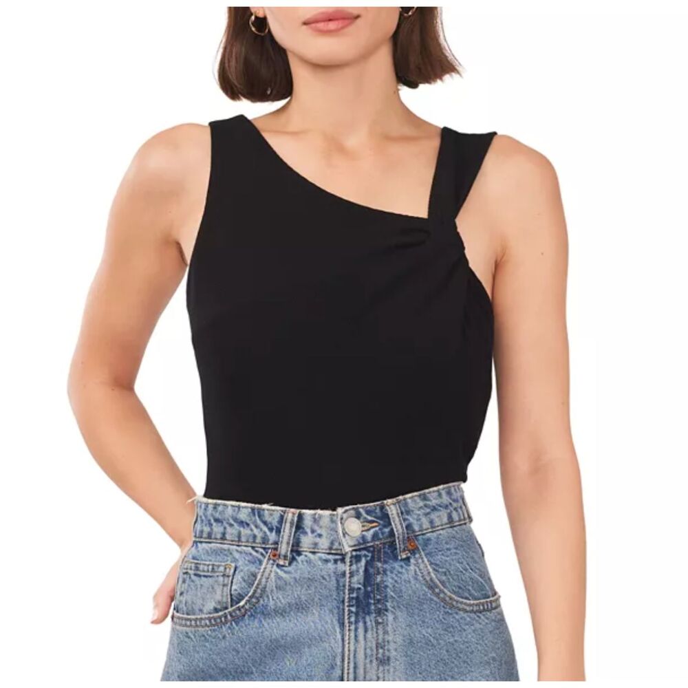 1. STATE Ribbed Asymmetrical Neckline Tank Black NWT Small